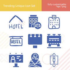 Simple set of motor inn related filled icons.