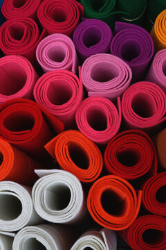 Rolls of felt for sale on a market