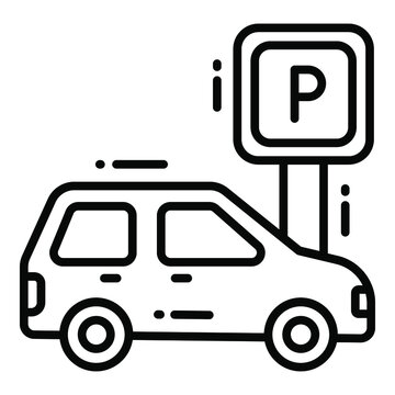 Car Parking icon related Map location and navigation line icon. Traffic and travel vector icon