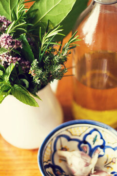 Fresh herbs, Olive Oil and Garlic