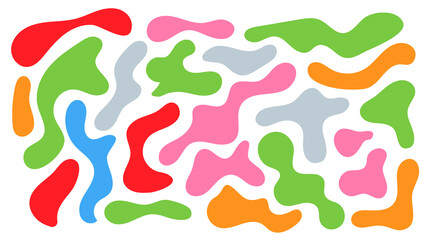 Color irregular blob, set of abstract organic shapes. Abstract irregular random blobs. Simple liquid amorphous splodge. Orange blue liquid shapes. Trendy minimal designs for presentations, banners