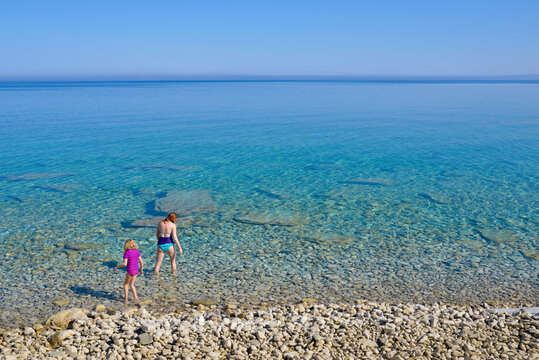 Mother and Daughter Goring For Swim Backcountry Camping on Georgian Bay