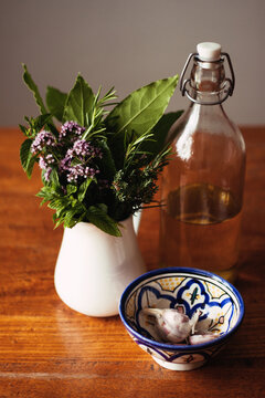 Herbs, garlic and Olive oil