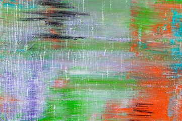 creative colored background: a temporary pattern of strokes and stains of fresh colored primer on linen linen when priming