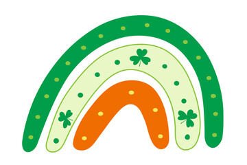 Rainbow with green shamrock, irish festival traditional symbol. St Patricks Day. Cute vector clipart in national colors.