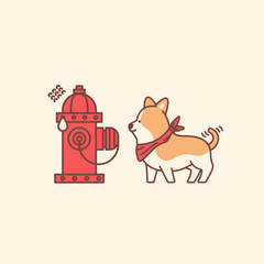 cute dog and scared hydrant illustration