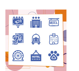 Simple set of 9 icons related to lodging