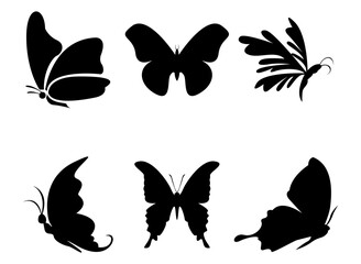 Six icons, logo, butterfly silhouette, simple design set, vector eps 10