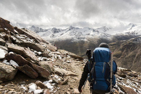 Man hiking in the alps in Austria