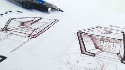 Architectural drawings on paper