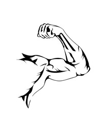 Sports bend arm. Muscle flex biceps, flat icon. Muscular bodybuilder hand pose. Vector illustration.
