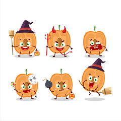 Halloween expression emoticons with cartoon character of slice of apricot