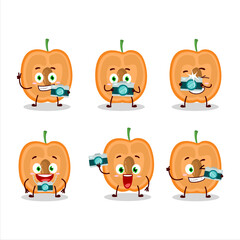 Photographer profession emoticon with slice of apricot cartoon character