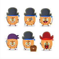 Cartoon character of slice of apricot with various pirates emoticons