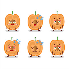 Cartoon character of slice of apricot with sleepy expression