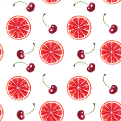 Watercolor seamless pattern with fruits and berries.  
