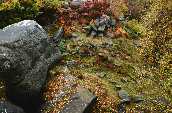 Old millstone quarry. Derbyshire, UK.