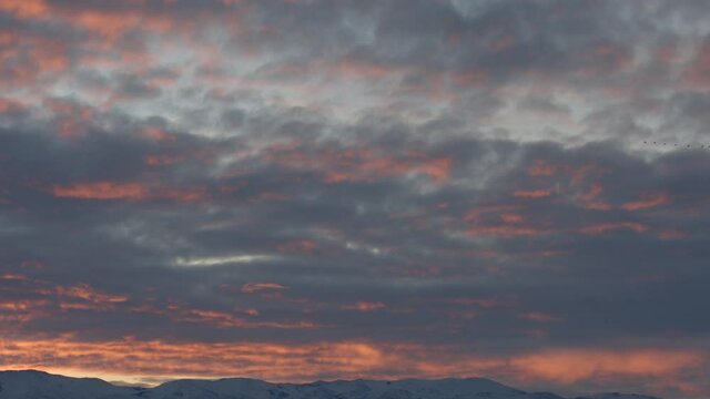 Pan of Colorful Sunrise Over Minden Nevada - Shallow DOF
