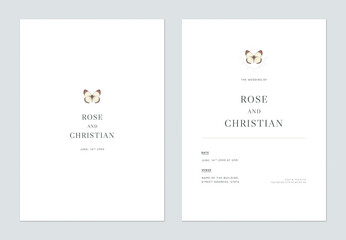 Minimalist wedding invitation card template design decorated with Colotis antevippe on white