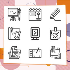 Simple set of 9 icons related to drawing