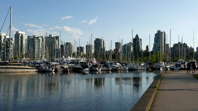 One side view of the Vancouver downtown skyline and waterfront.