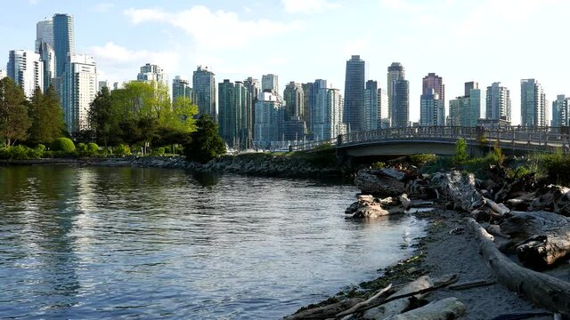 One side view of the Vancouver downtown skyline and waterfront.
