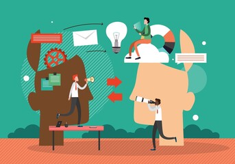 Exchange ideas and knowledge, concept vector illustration. Open human heads, thought process mechanism
