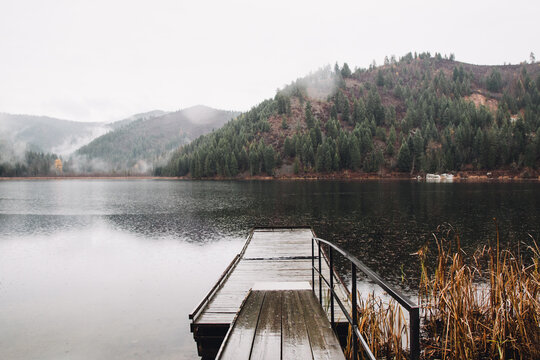 Wooden dock on Freeman Lake, Idaho