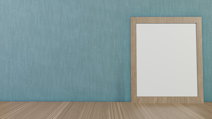 The blank picture frames on green wallpaper  for background 3d rendering