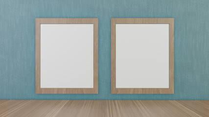 Fototapeta premium The blank picture frames on green wallpaper for background 3d rendering