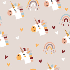 Baby seamless pattern with cute unicorns.