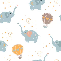 Crédence de cuisine en verre imprimé Éléphant Modèle sans couture de bébé avec des éléphants mignons.