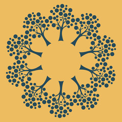 Radial blue tree pattern vector illustration on a yellow background