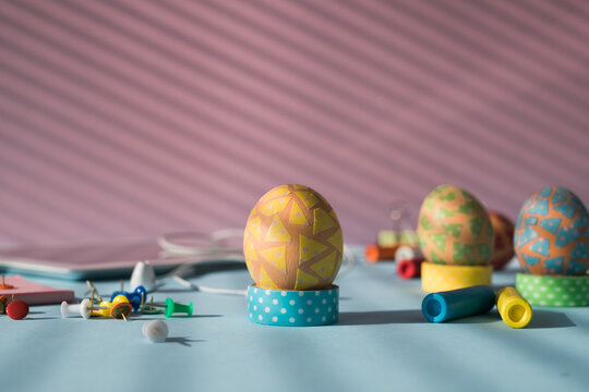 Easter Eggs on a Pastel Background