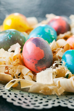 Easter: Focus On Red Marbled Easter Eggs