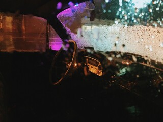 interior of car in rain storm