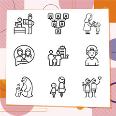 Simple set of 9 icons related to infancy