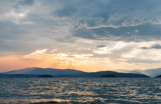 Picturesque view on lake Pend Oreille at sunset