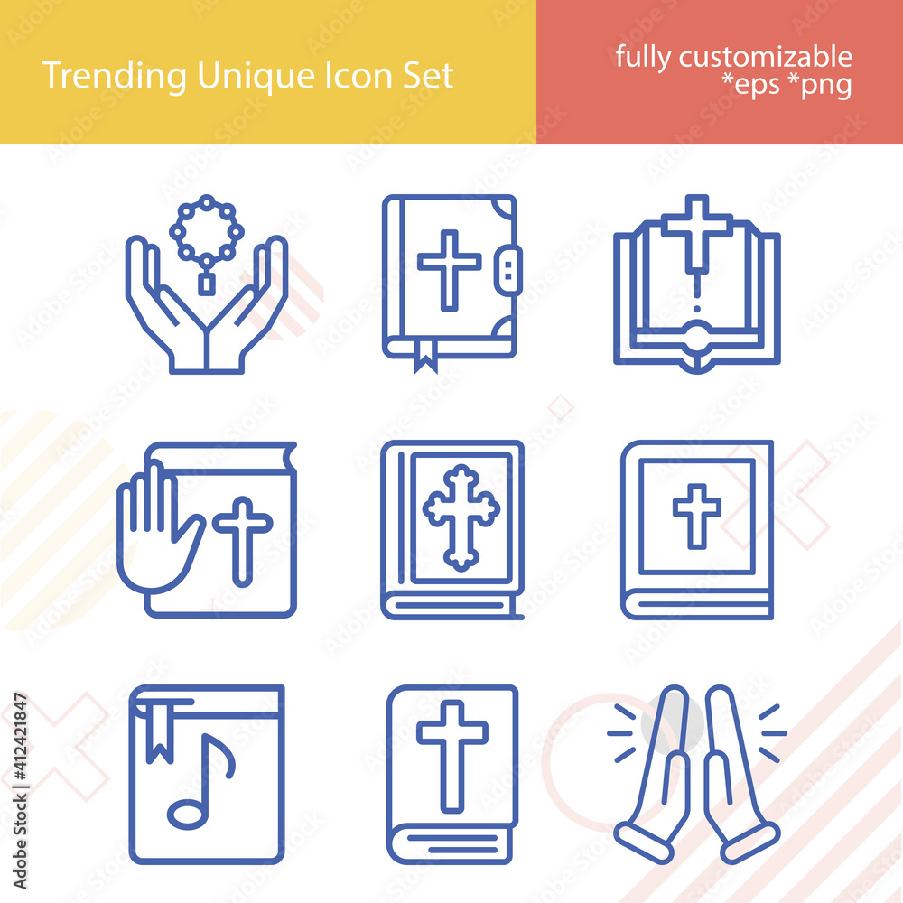 Sticker simple set of sacred writing related lineal icons.