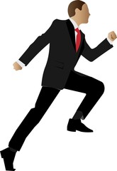 A running businessman in a classic suit. Hes late for a business meeting.