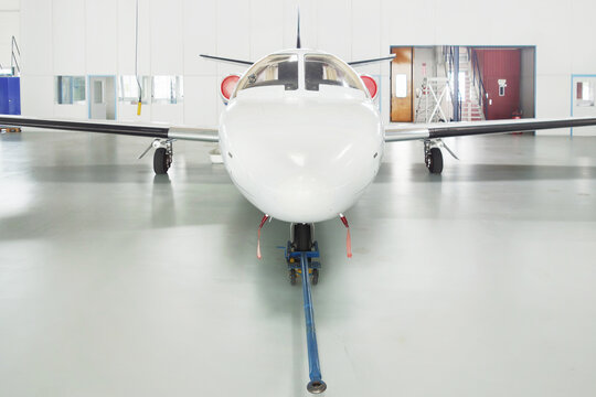 Private jet in a hangar
