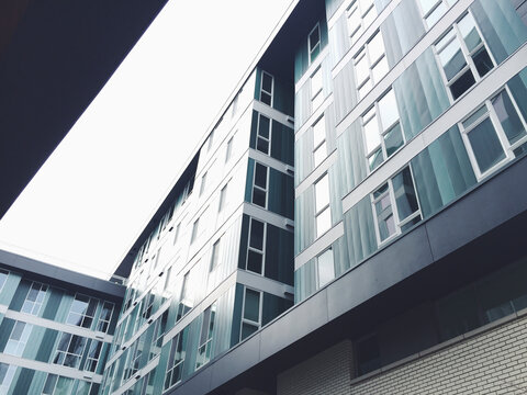Low angle view of modern apartment building