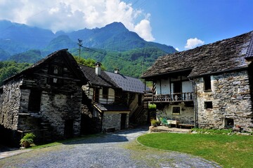 Fototapeta na wymiar Picturesque village square in Frasco, Valle Verzasca, Switzerland