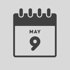 Icon day date 9 May, template calendar page