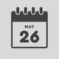 Icon day date 26 May, template calendar page