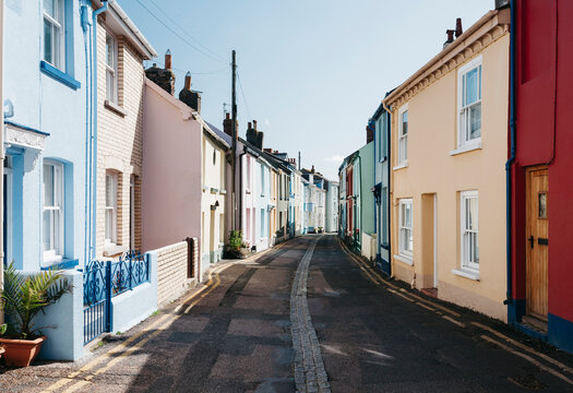 Colourful terrace houses in Devon, UK.
