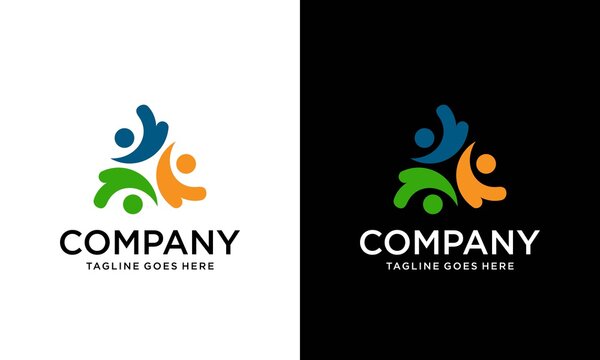 Unity Three Logo Design Illustration. Team Of Three People Logo. Concept Of People Group Meeting Collaboration And Great Work.