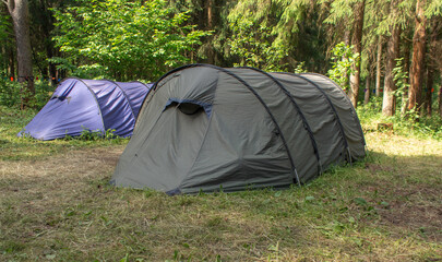 tourist parking with tents in the forest