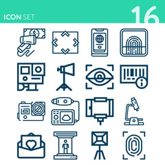 Simple set of 16 icons related to scanning