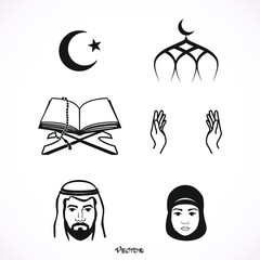 religious vector icons set. with happy ramadan, islamic mosque, and mosque in set